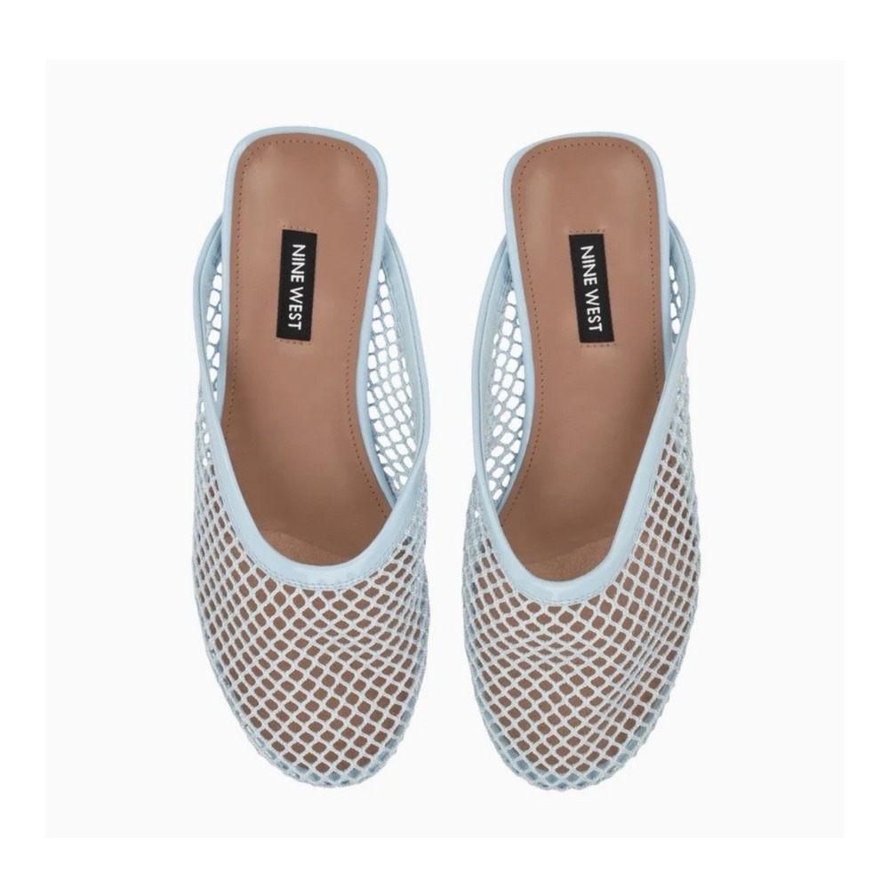 Nine West Daniela Flat Mesh Mules Light Blue Beach Nautical Preppy Slip On SZ 6